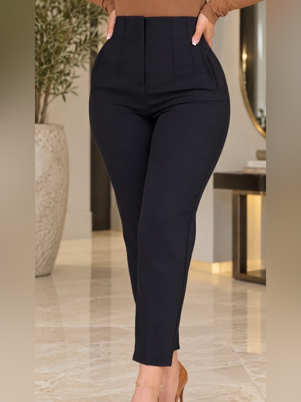 Zara Black High-Waist Ponte Baddie Pants